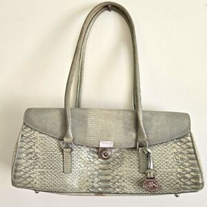 Brahmin Mint Green Embossed Leather  Satchel